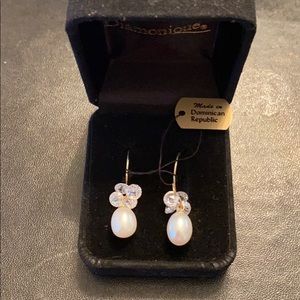 14k Gold and Pearl with CZ Diamonique Earrings